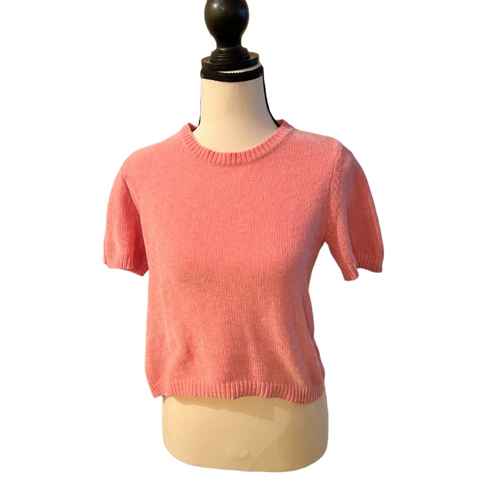 Crop Short Sleeve Sweater Pink XS Extra Small Soft Plush Cropped Coral Light